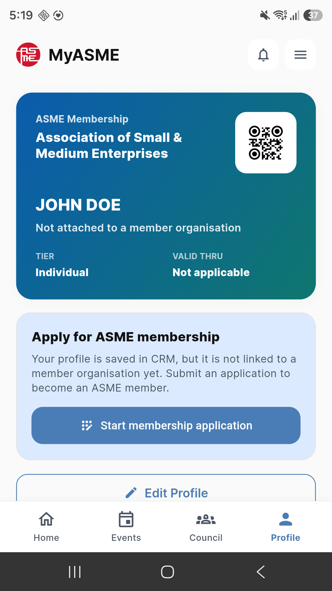 MyASME digital membership card and profile